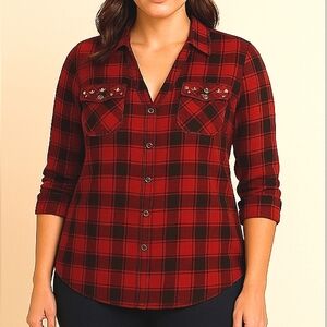 G.I.L.I. Got It Love It Rayon Regular Fit Plaid Shirt 22W